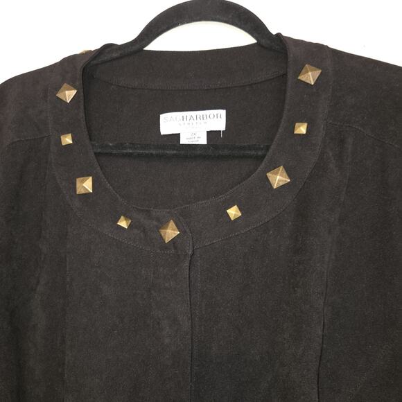 Sag Harbor Black Jacket Shirt Plus Sz 2X Faux Suede Top Studs Pockets Studded - Picture 3 of 16
